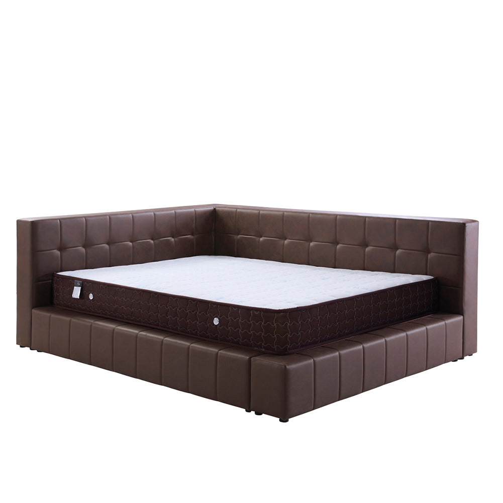 L-shaped Tufted Platform Daybed, Brown