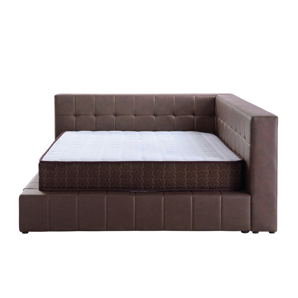 L-shaped Tufted Platform Daybed, Brown