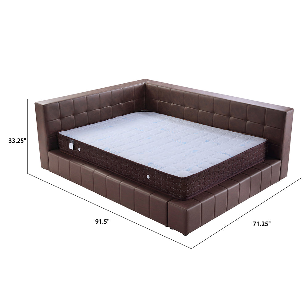 L-shaped Tufted Platform Daybed, Brown