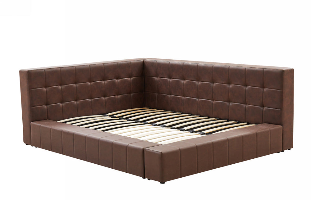 L-shaped Tufted Platform Daybed, Brown