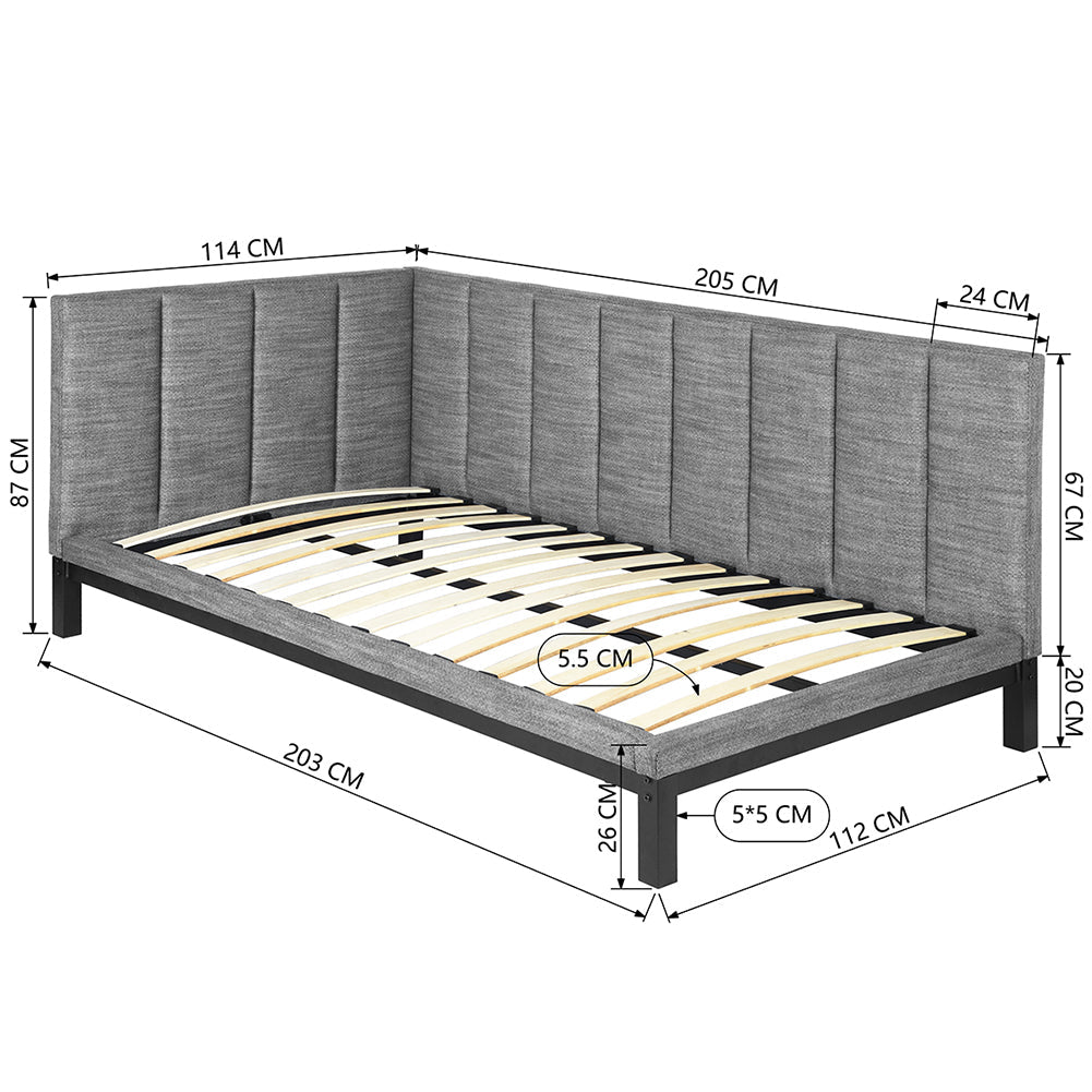 L-shaped Twin Low Profile Platform Bed, Gray