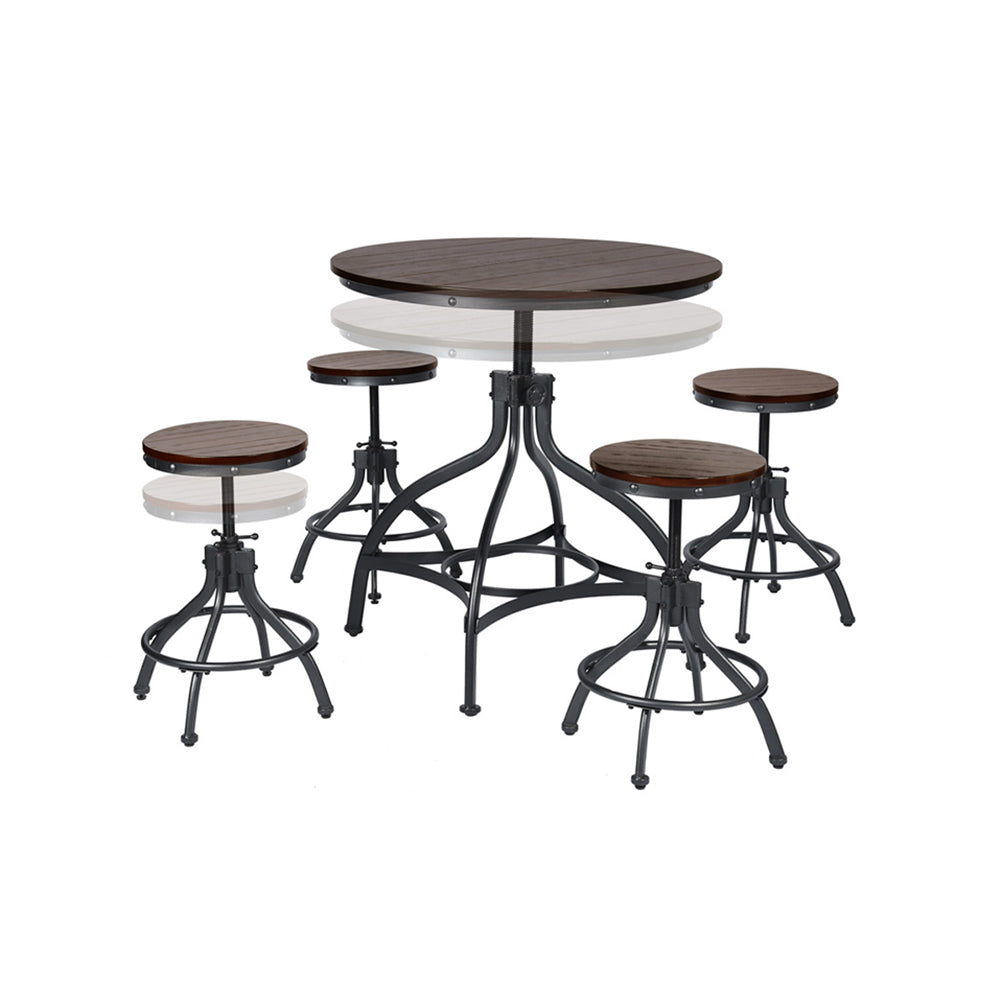 5-Piece Industrial Style Round Bar Table&Stools Set