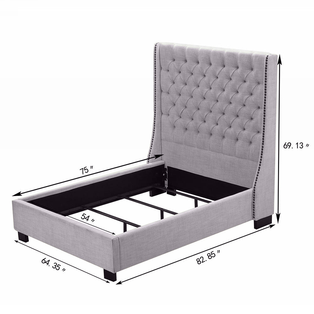 Upholstered Tufted Wood Frame Full Platform Bed, Gray