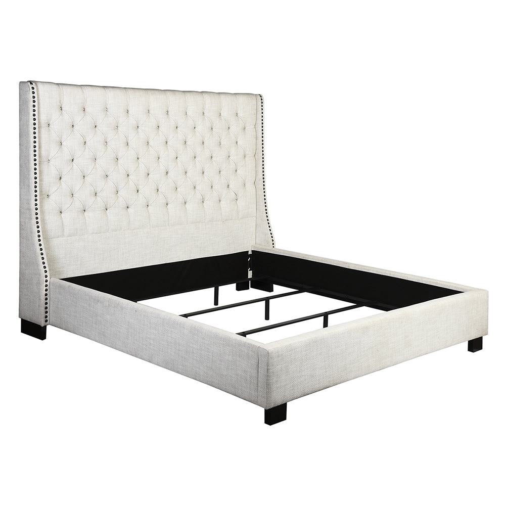 Tufted Wood Frame King Platform Platform Bed, Beige