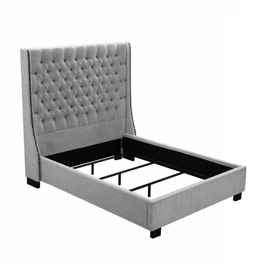 Upholstered Low Profile Platform Bed, Gray