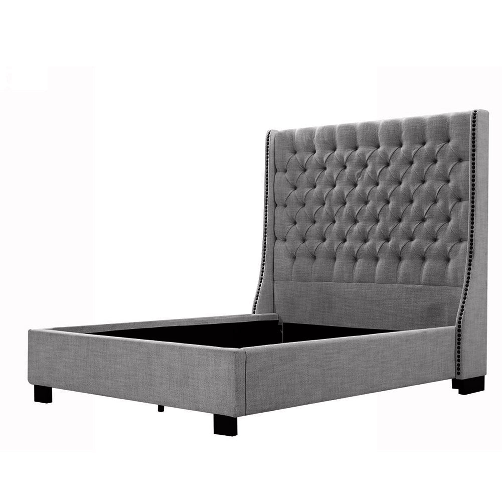 Upholstered Low Profile Platform Bed, Gray