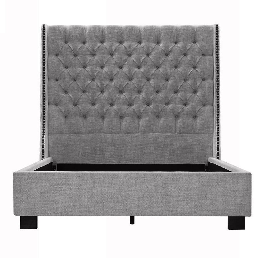 Upholstered Low Profile Platform Bed, Gray