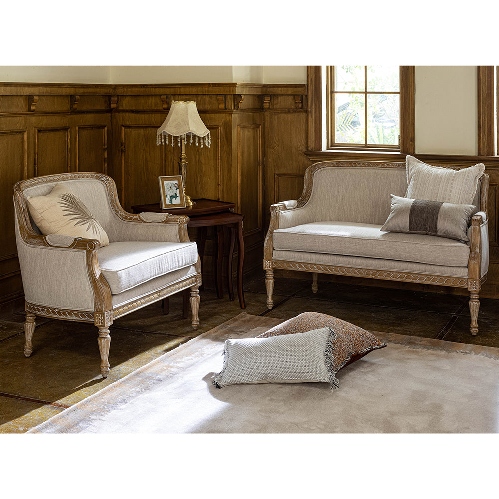 Upholstered Armchair Sofa Chair, Beige + Natural