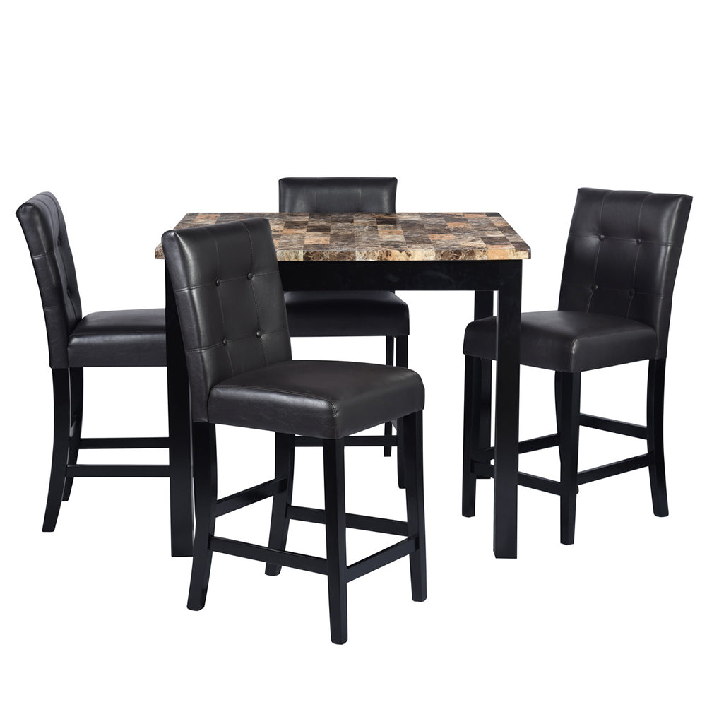 5-Piece Faux Marble Top Black Dining Table&Chairs Set