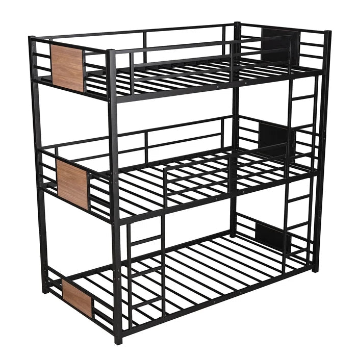 Metal Twin Size Triple Bunk Bed, Black