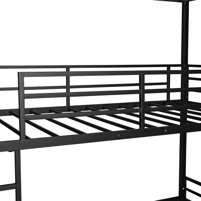 Metal Twin Size Triple Bunk Bed, Black