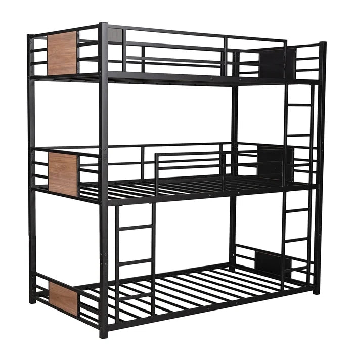Metal Twin Size Triple Bunk Bed, Black