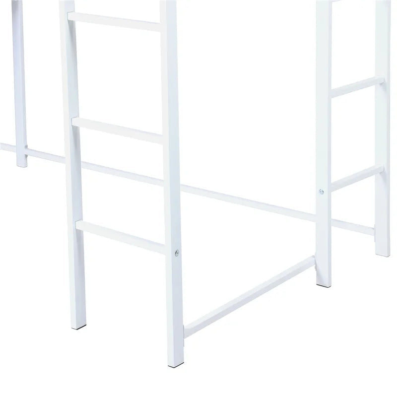 Twin Metal Loft Bunk Bed with Shelves and Desk, White