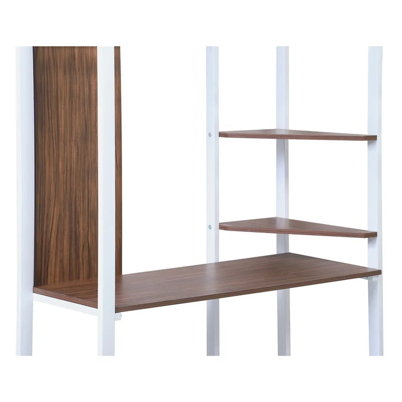 Twin Metal Loft Bunk Bed with Shelves and Desk, White