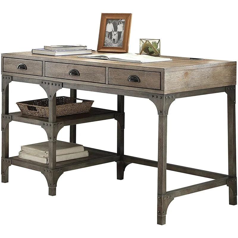 Writing Desk, Weathered Oak & Antique Silver