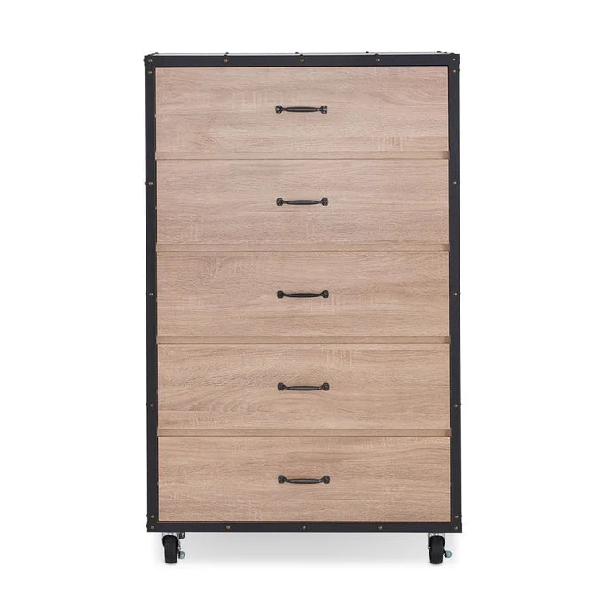 5 - Drawer Chest Collection Cabinet, Weathered Light Oak