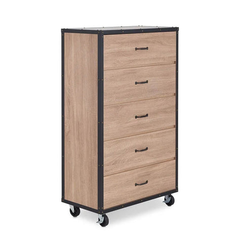 5 - Drawer Chest Collection Cabinet, Weathered Light Oak