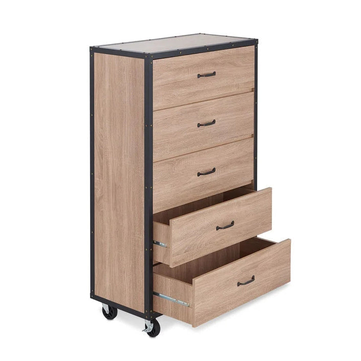 5 - Drawer Chest Collection Cabinet, Weathered Light Oak