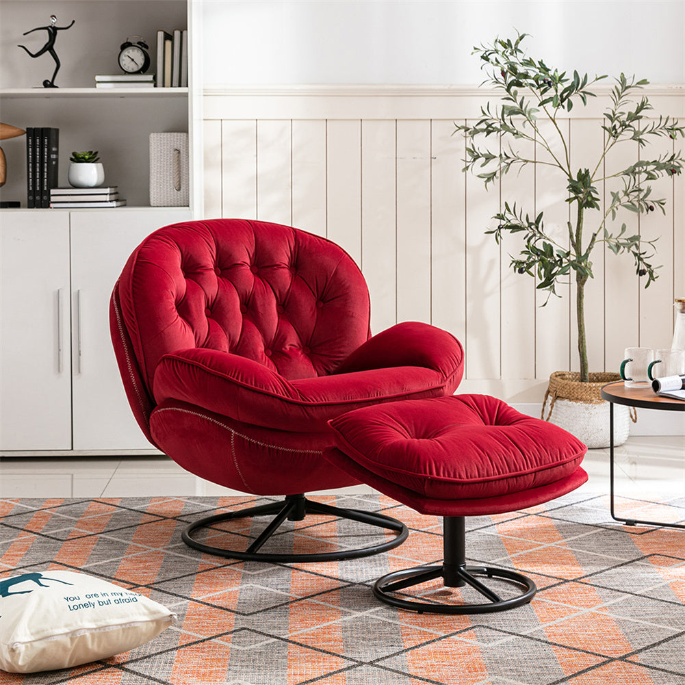 Velvet Swivel Chair and Ottoman