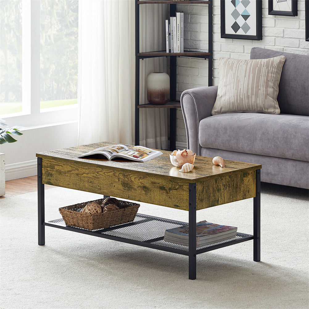 Lift-Top Coffee Table with Hidden Compartment and Storage Shelf