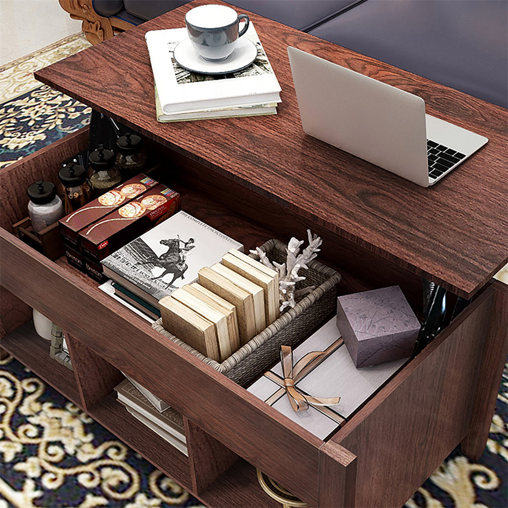 Lift-Top Coffee Table with Hidden Compartment and 3 Open Shelves