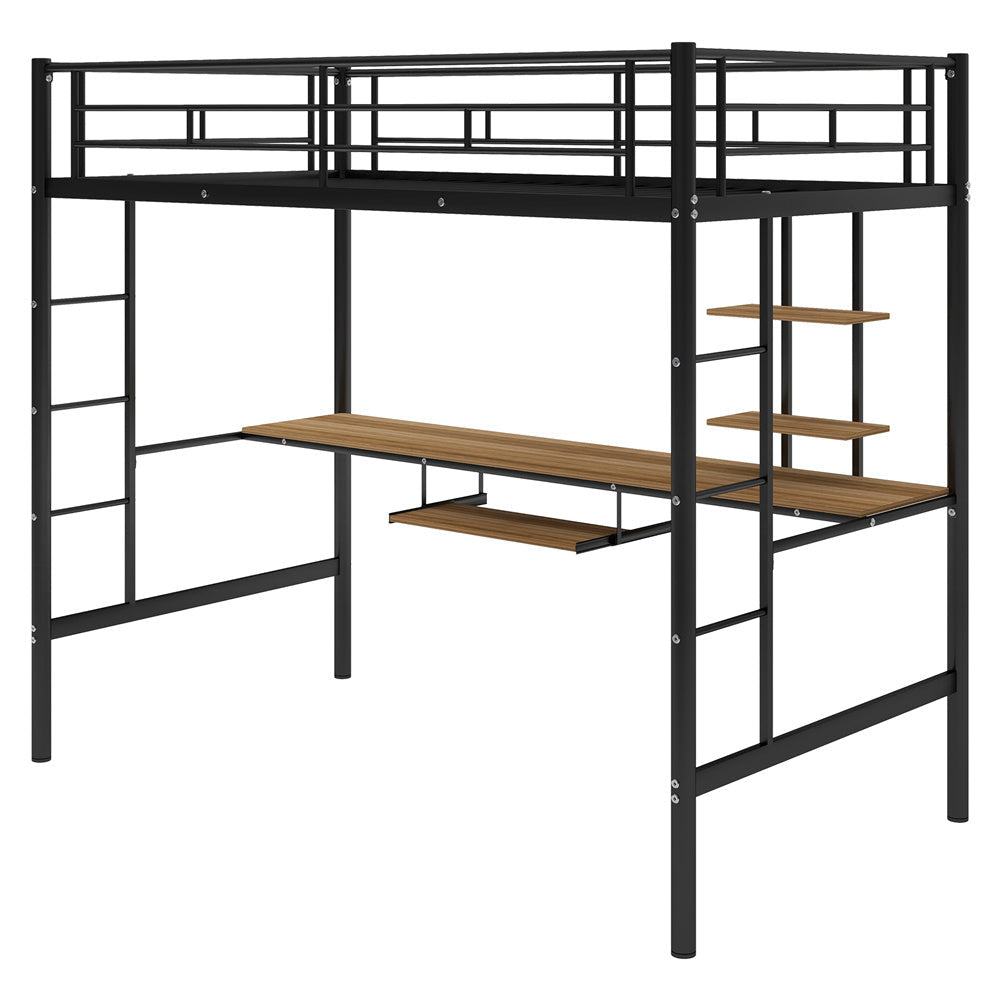 Twin Metal Loft Bed and Desk and Shelves