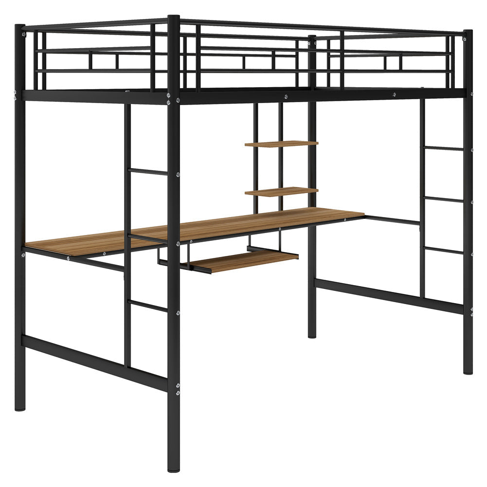 Twin Metal Loft Bed and Desk and Shelves