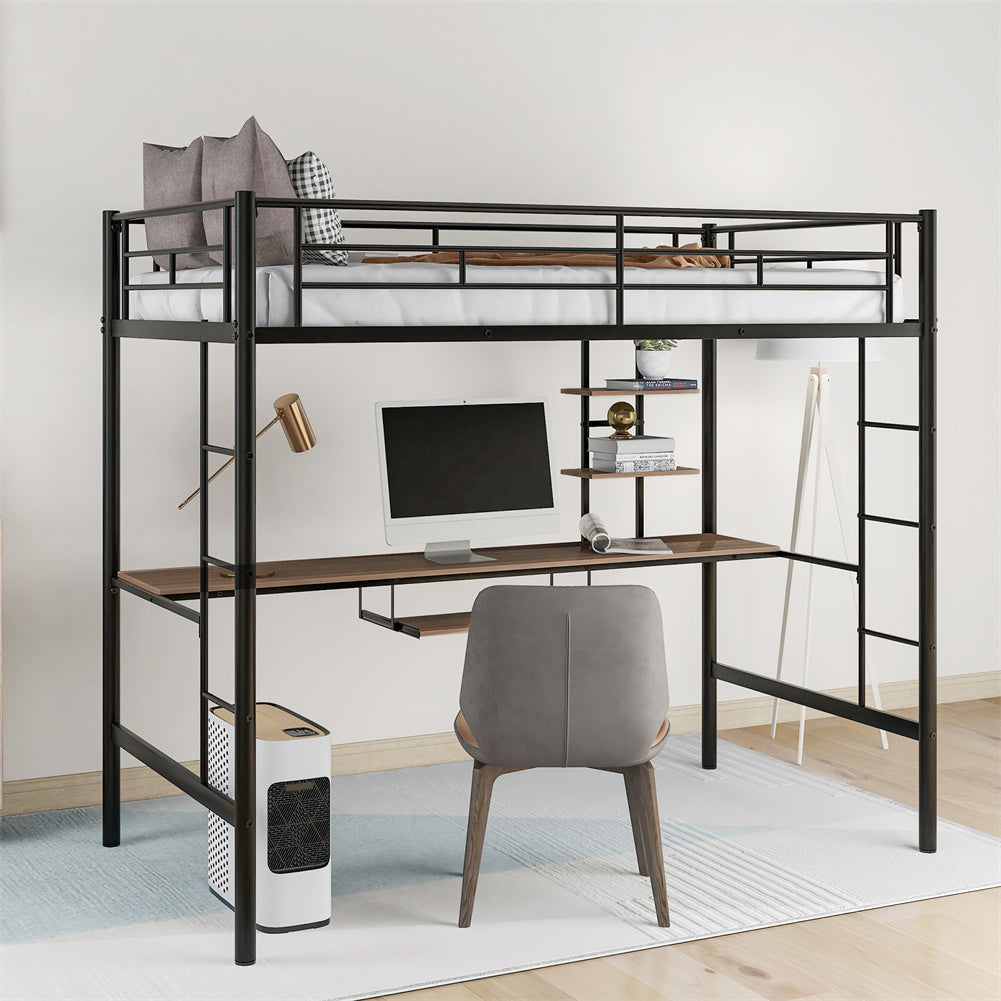 Twin Metal Loft Bed and Desk and Shelves