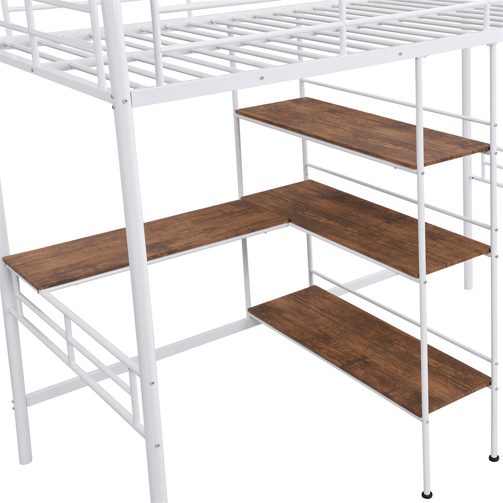 Twin Metal Loft Bed and Desk and Shelves