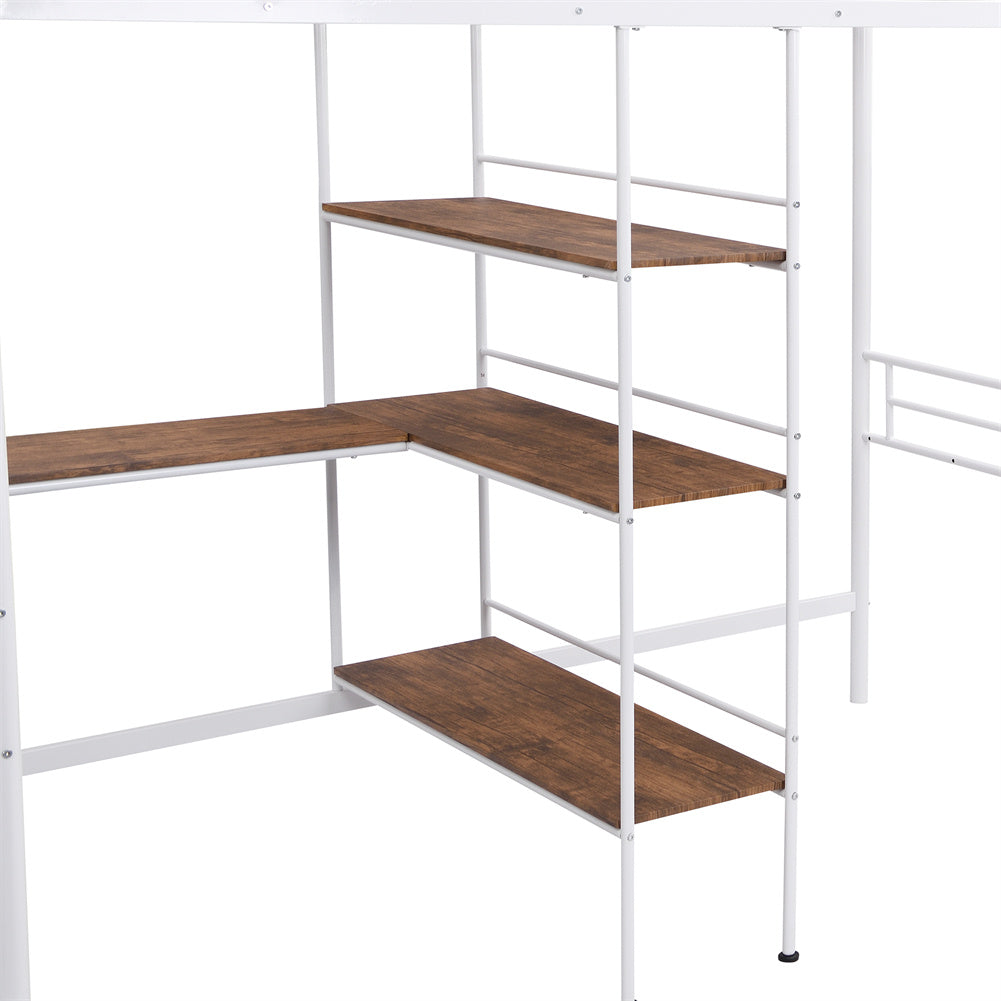 Twin Metal Loft Bed and Desk and Shelves