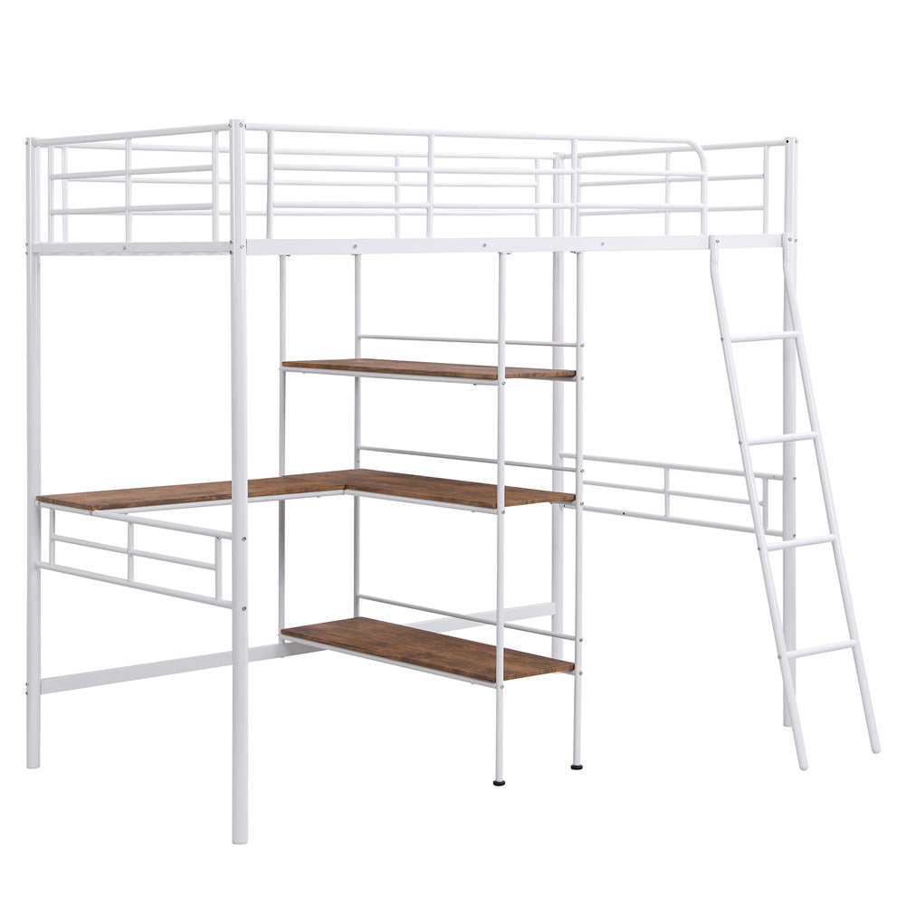 Twin Metal Loft Bed and Desk and Shelves