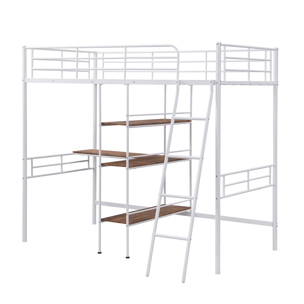 Twin Metal Loft Bed and Desk and Shelves