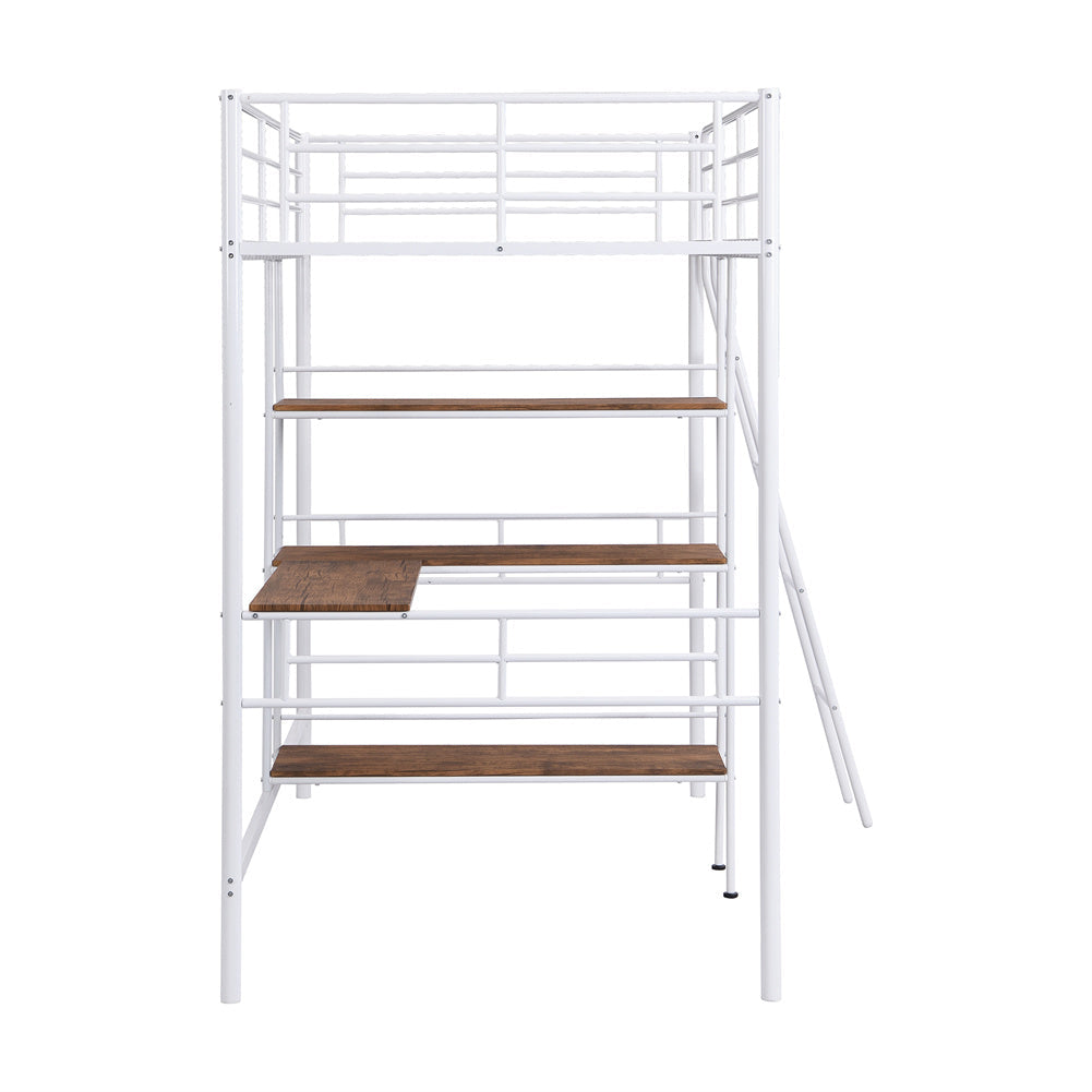 Twin Metal Loft Bed and Desk and Shelves