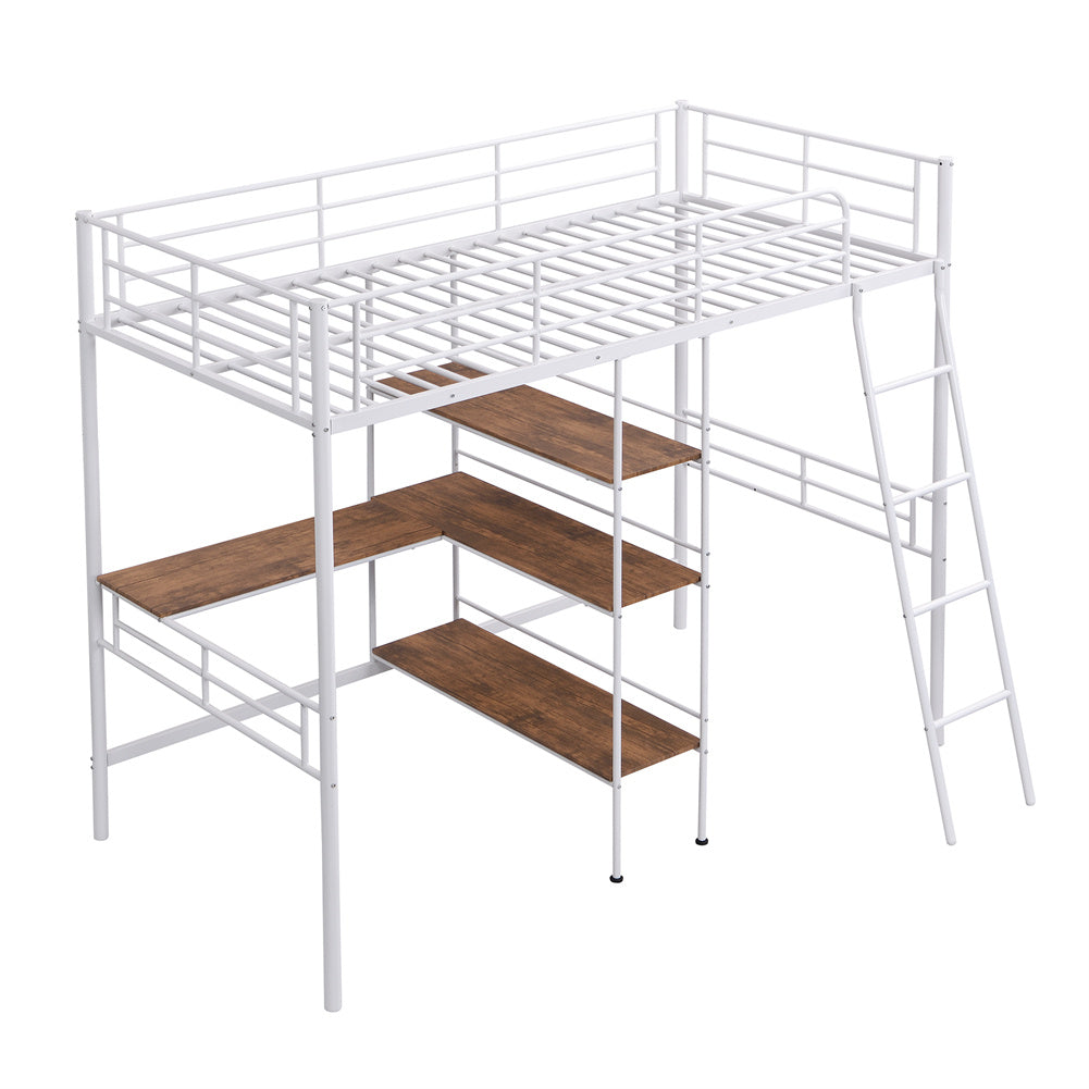 Twin Metal Loft Bed and Desk and Shelves