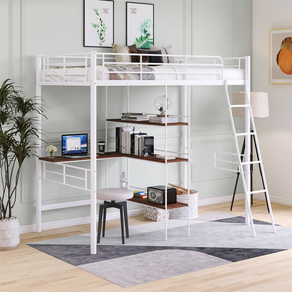 Twin Metal Loft Bed and Desk and Shelves