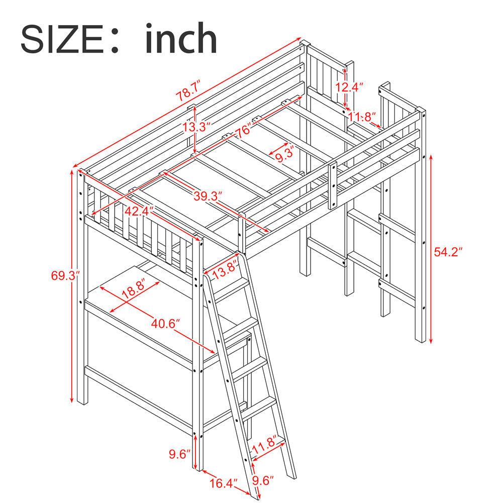 Twin Size Loft Bed with Desk