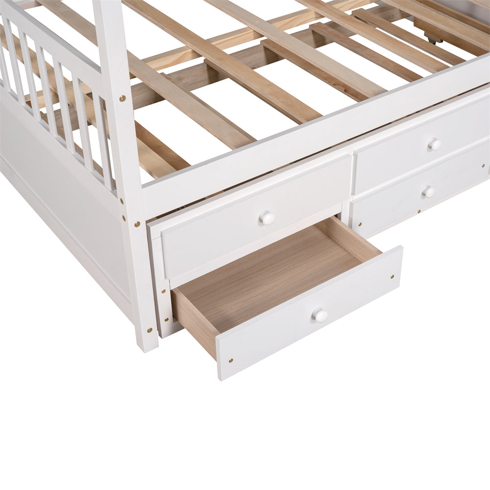 Full Size House Bed with Trundle and 3 Storage Drawers