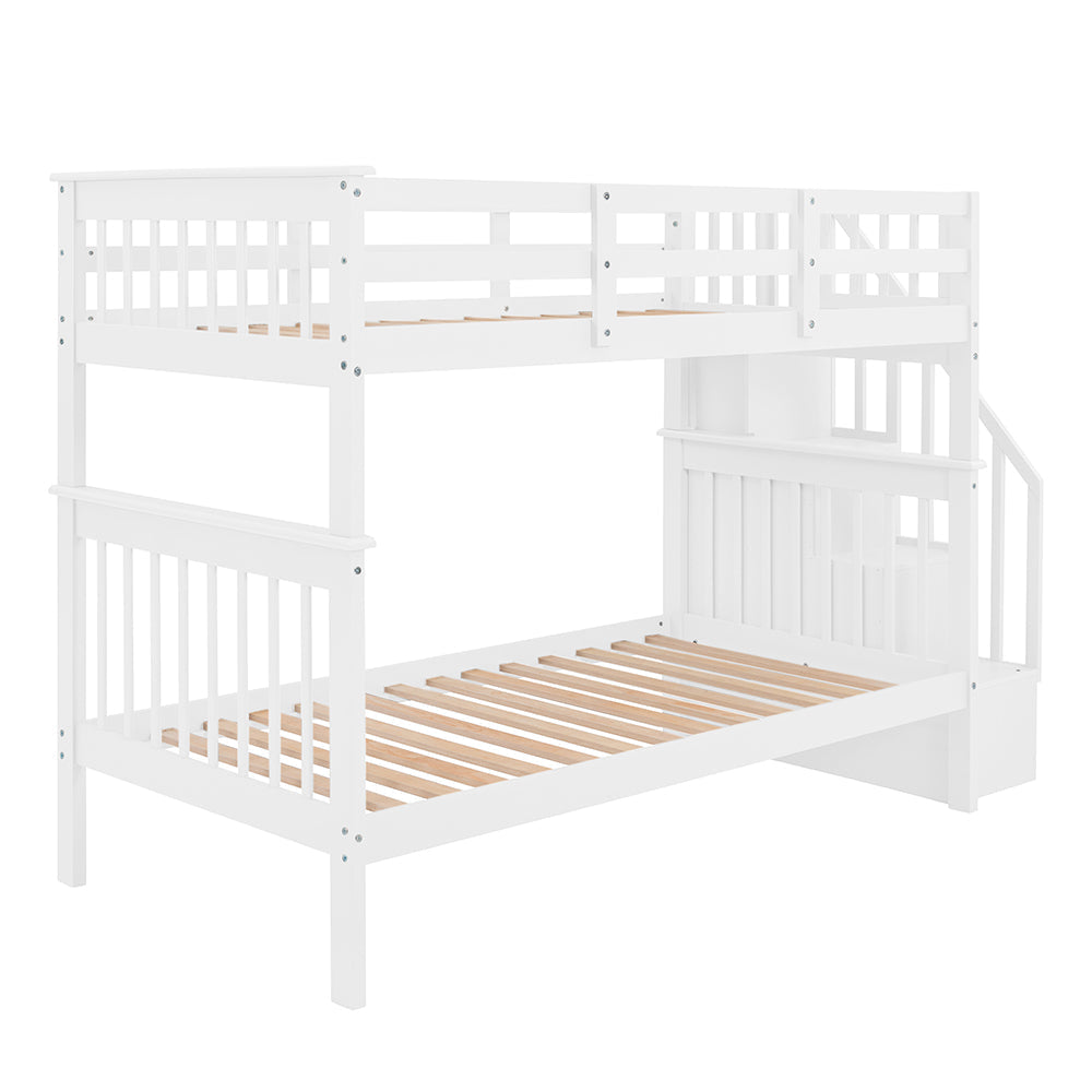 Twin over Twin Bunk Bed with Stairs and Storage