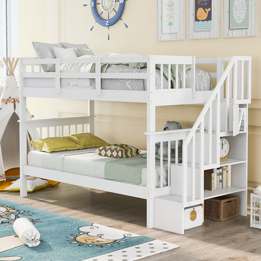 Twin over Twin Bunk Bed with Stairs and Storage