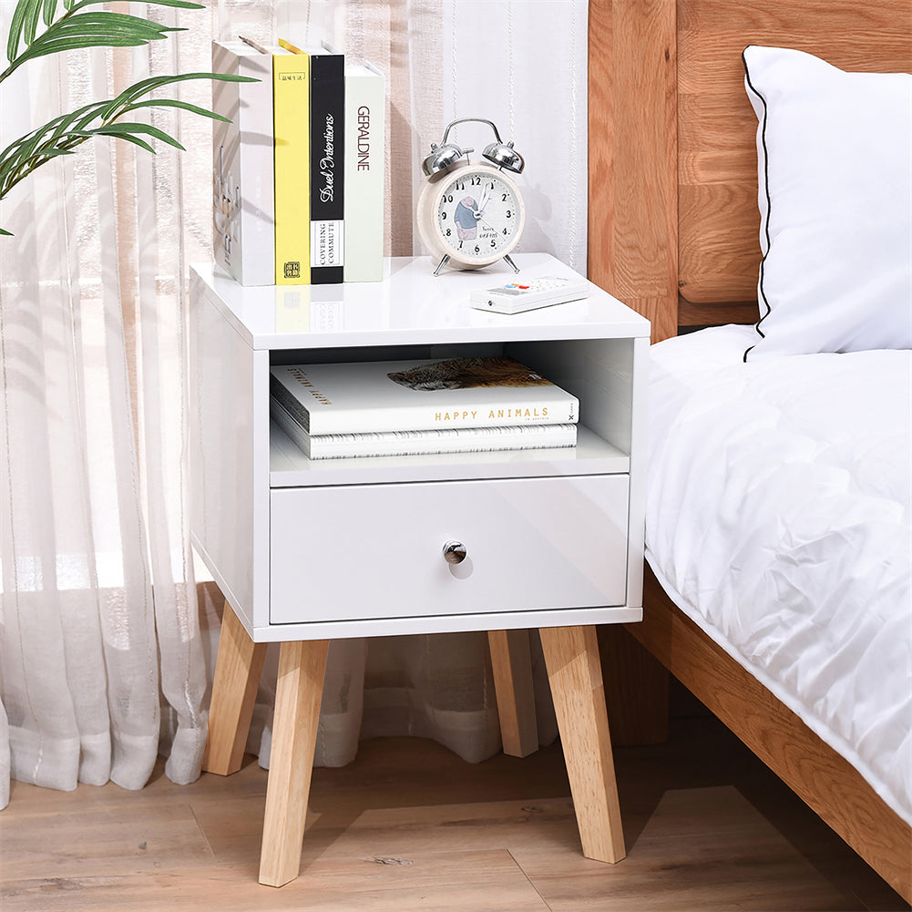 Bedside Table with Drawers and Open Shelf