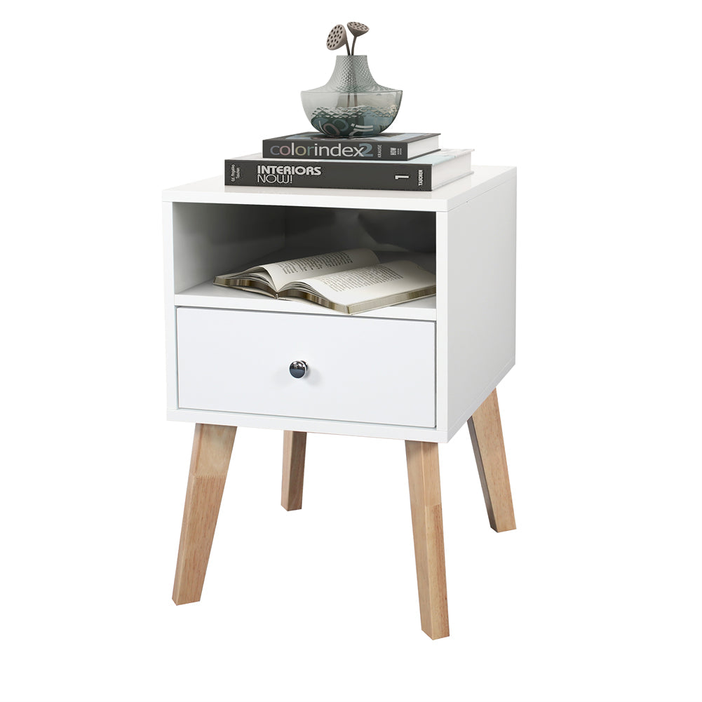 Bedside Table with Drawers and Open Shelf