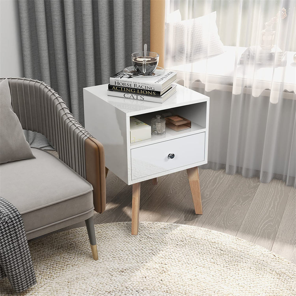 Bedside Table with Drawers and Open Shelf