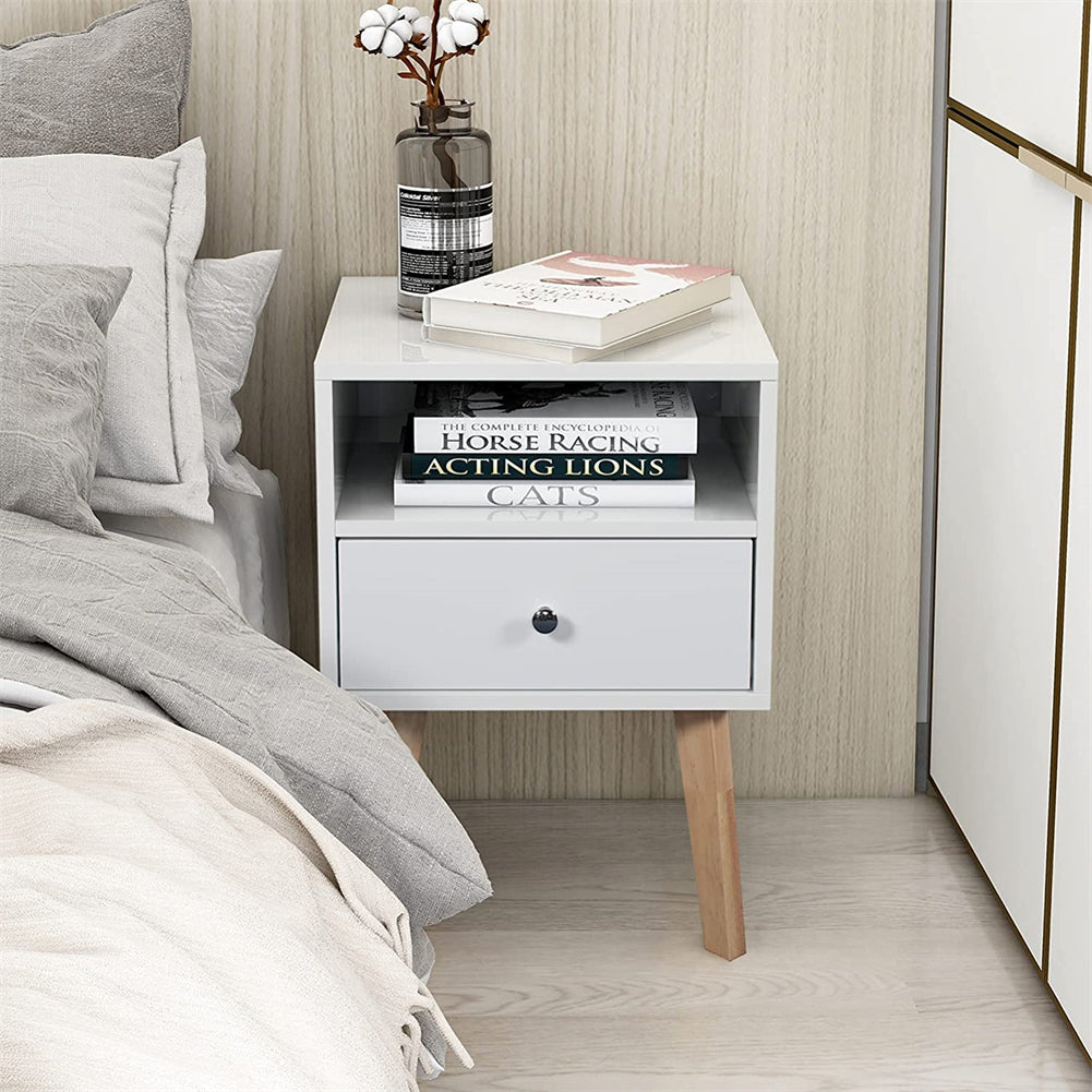 Bedside Table with Drawers and Open Shelf