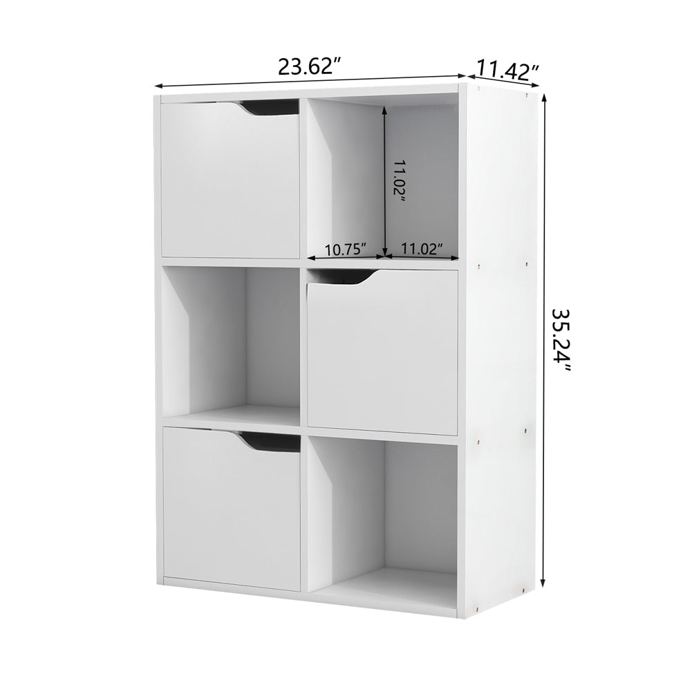 6 Cube Bookcase with 3 Open Shelves and 3 Cabinets