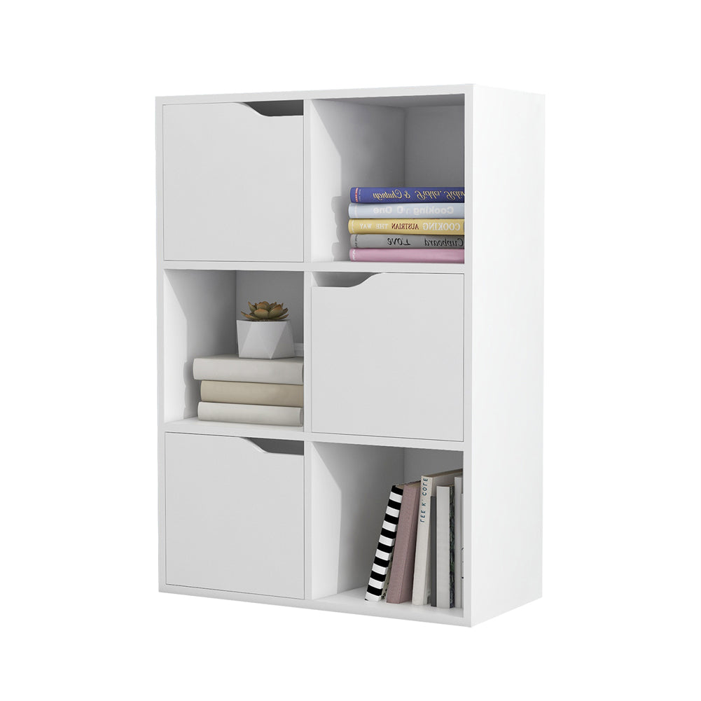 6 Cube Bookcase with 3 Open Shelves and 3 Cabinets