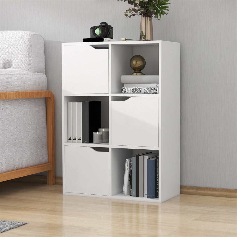 6 Cube Bookcase with 3 Open Shelves and 3 Cabinets