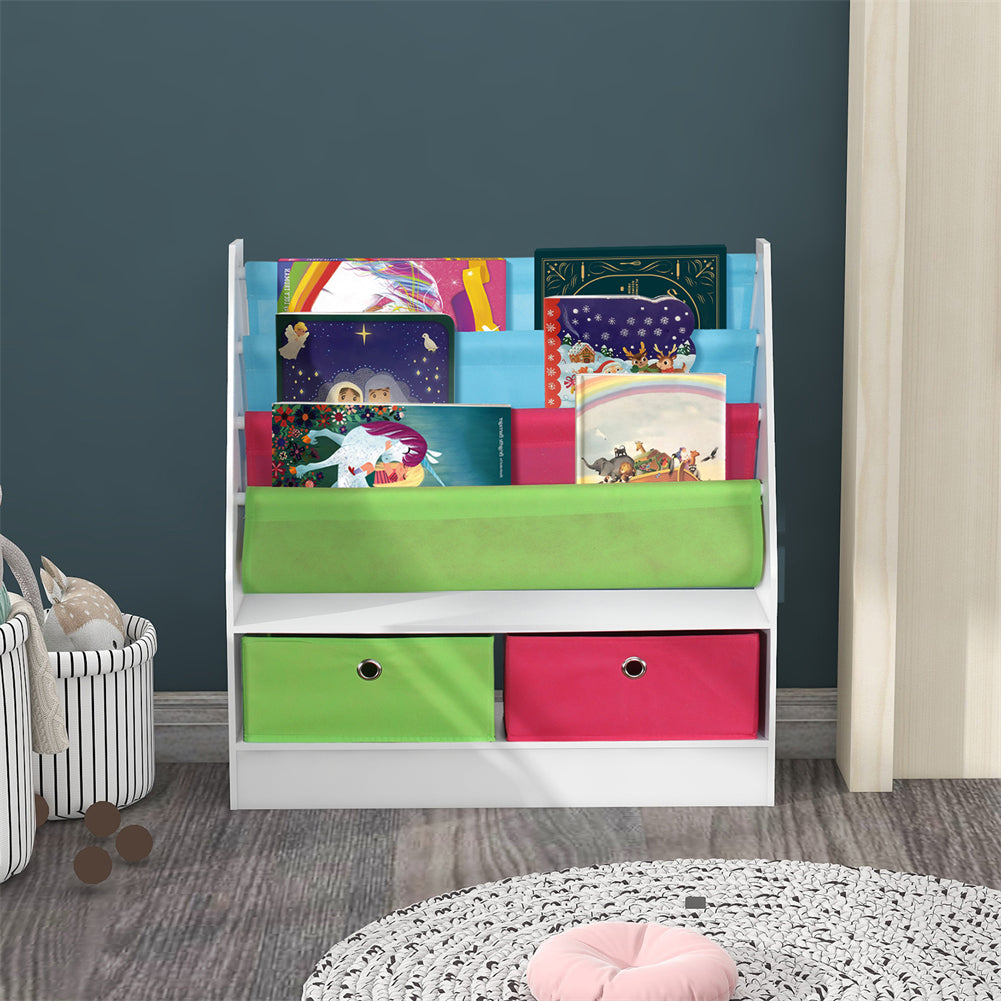 Kids Bookcase with Storage Bins and Drawers