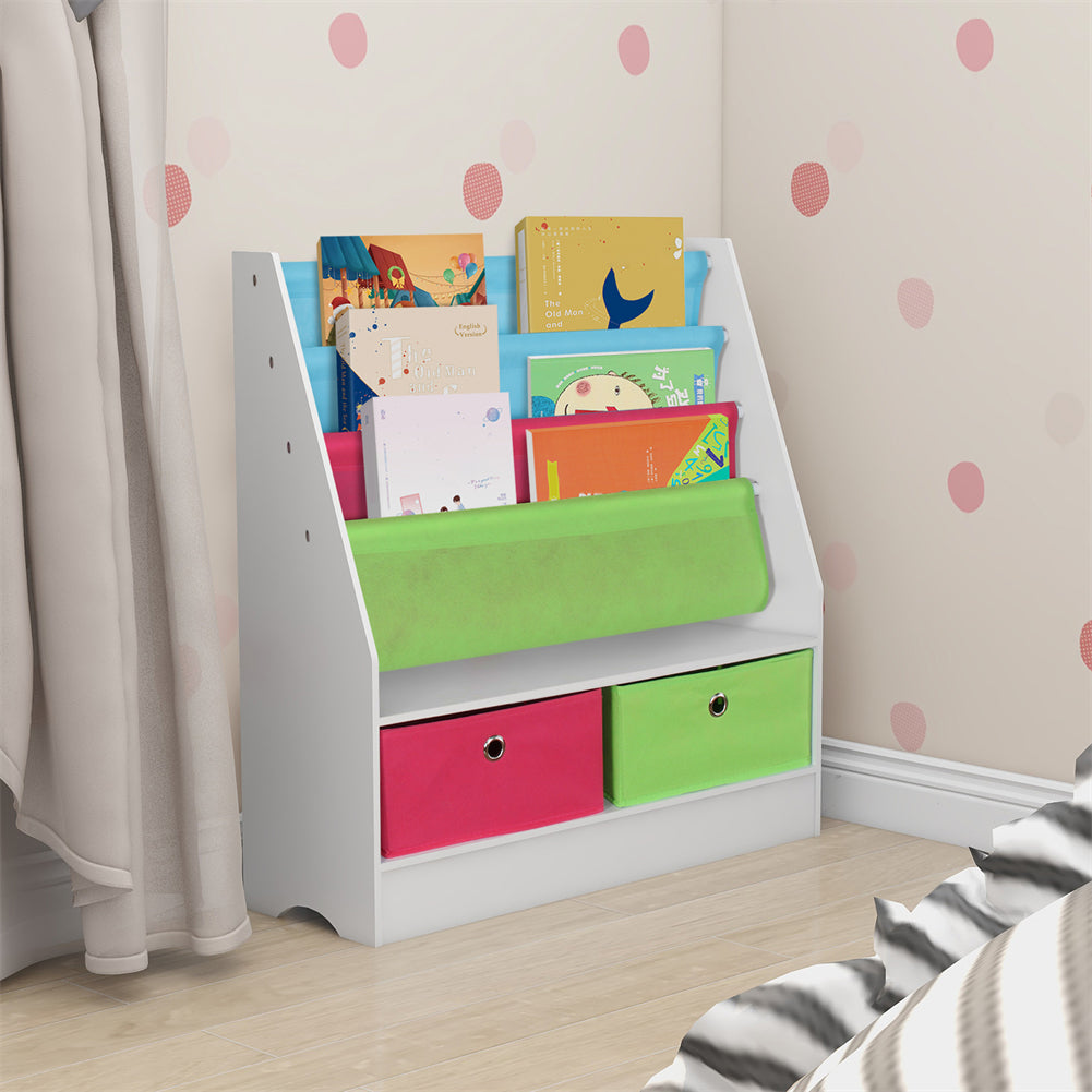 Kids Bookcase with Storage Bins and Drawers