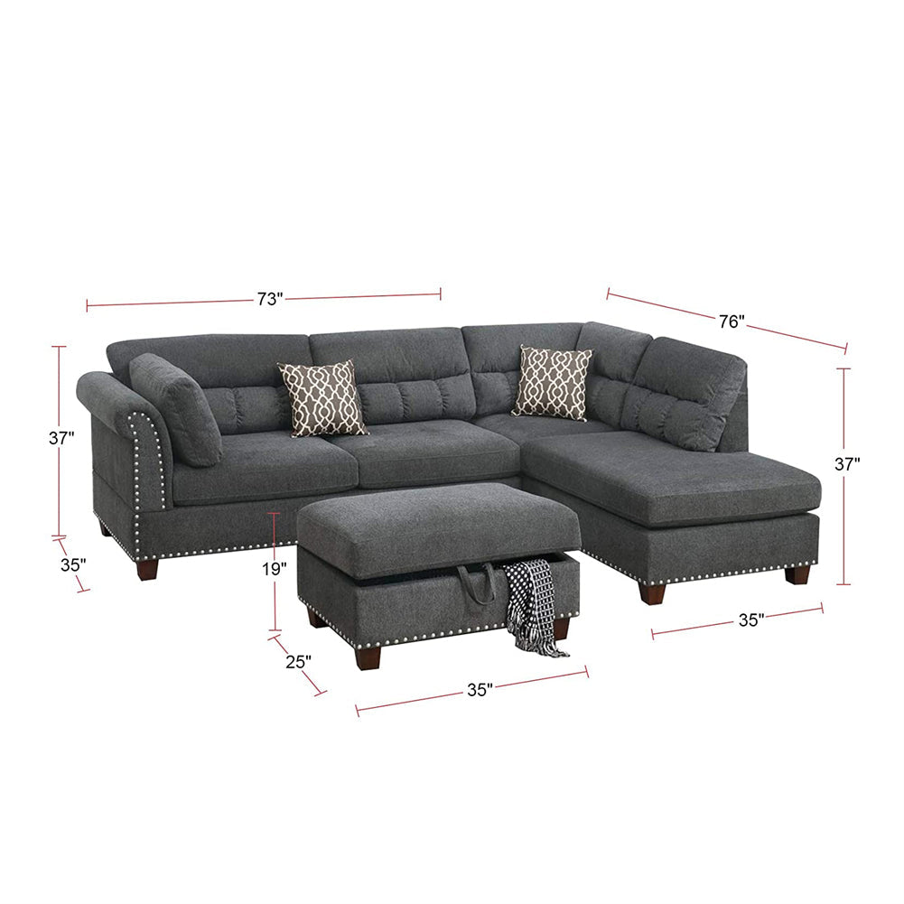 Reversible Sectional Sofa with Ottoman and Pillows