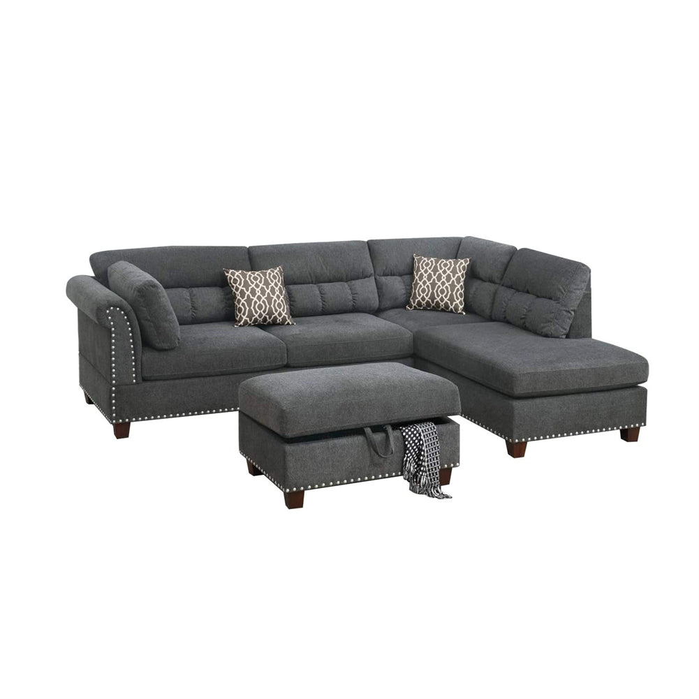 Reversible Sectional Sofa with Ottoman and Pillows